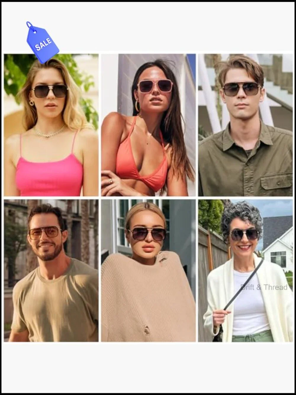 Square Aviator Sunglasses for Women & Men Polarized UV400 Retro Double Bridge